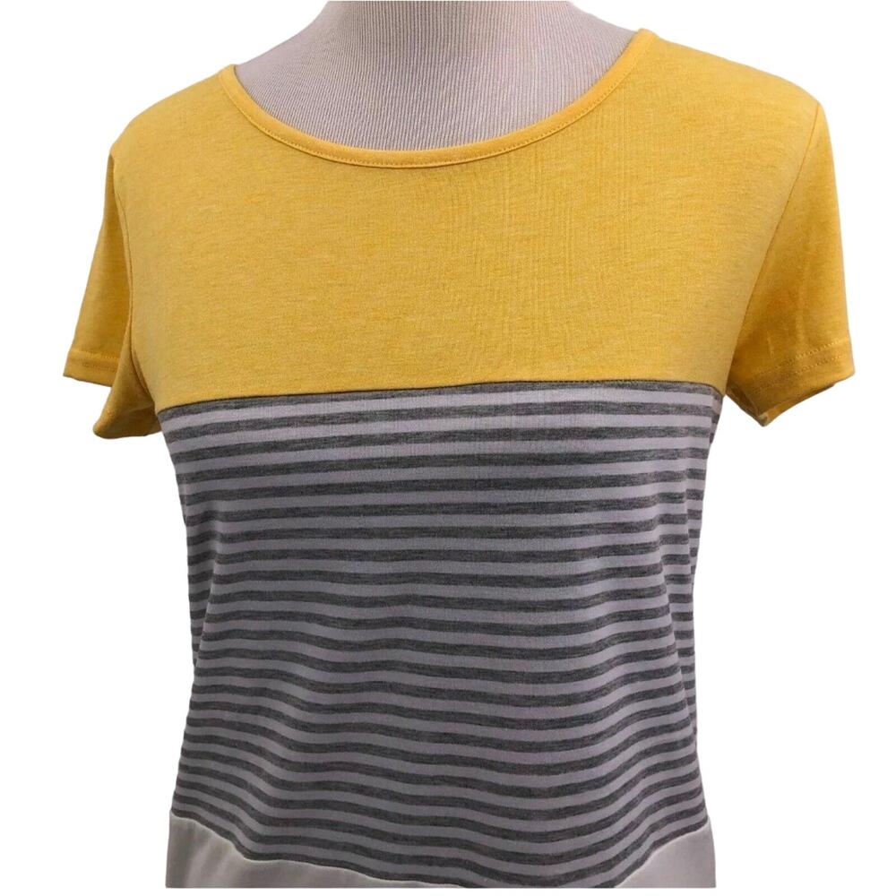 YunJey Yellow Gray White Tri Color Block Stripe Short Sleeve Top Plus 2XL Womens - Picture 3 of 13